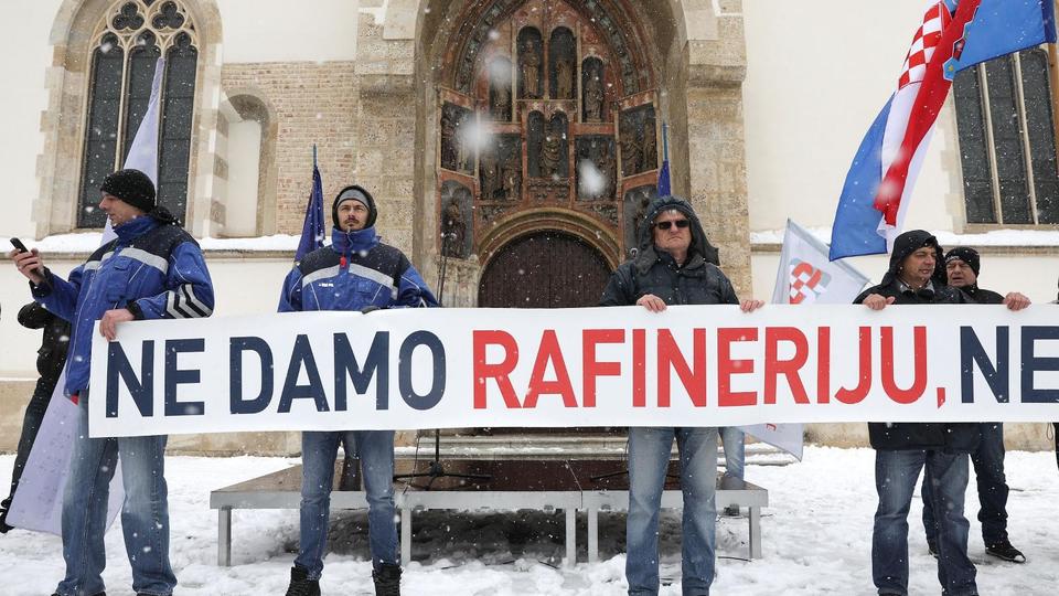 Prosvjed Stožera za obranu Rafinerije nafte Sisak u Zagrebu