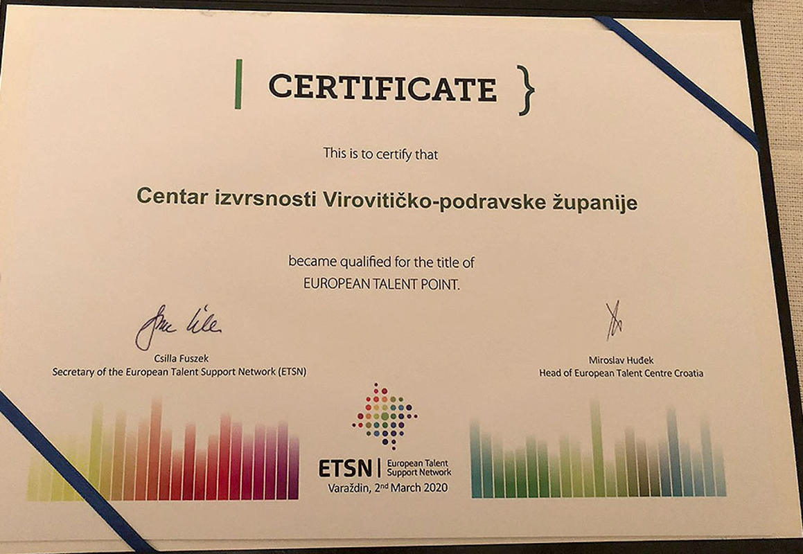 Virovitičko-podravska županije dobila certifikat Europske točke za darovite ETF