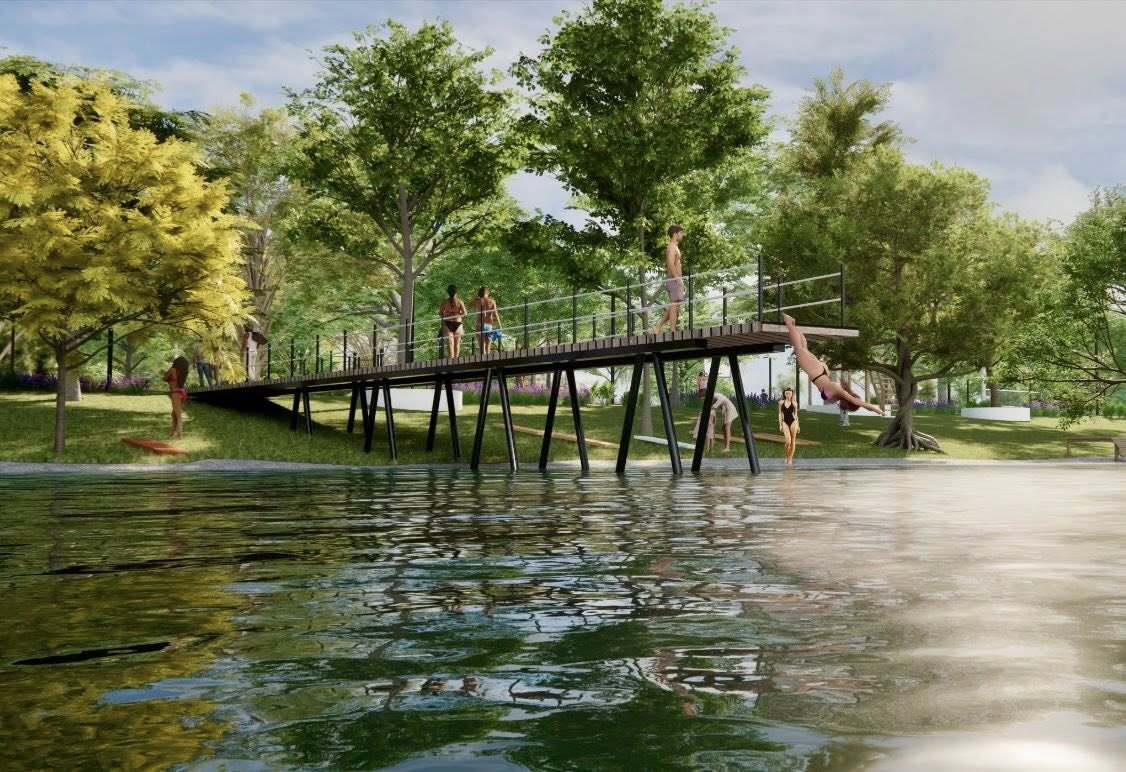 storyeditor/2025-08-13/Cic_Beach_projekt2.jpg POČETNA FAZA Površina oko jezera je pokošena i očišćena od raslinja kako bi se omogućila provedba geodetskih snimanja. Nakon izdvajanja iz eksploatacijskog polja, kreće se u izradu projektne dokumentacije i ishođenje potrebnih dozvola, kao i postupak javne nabave radova